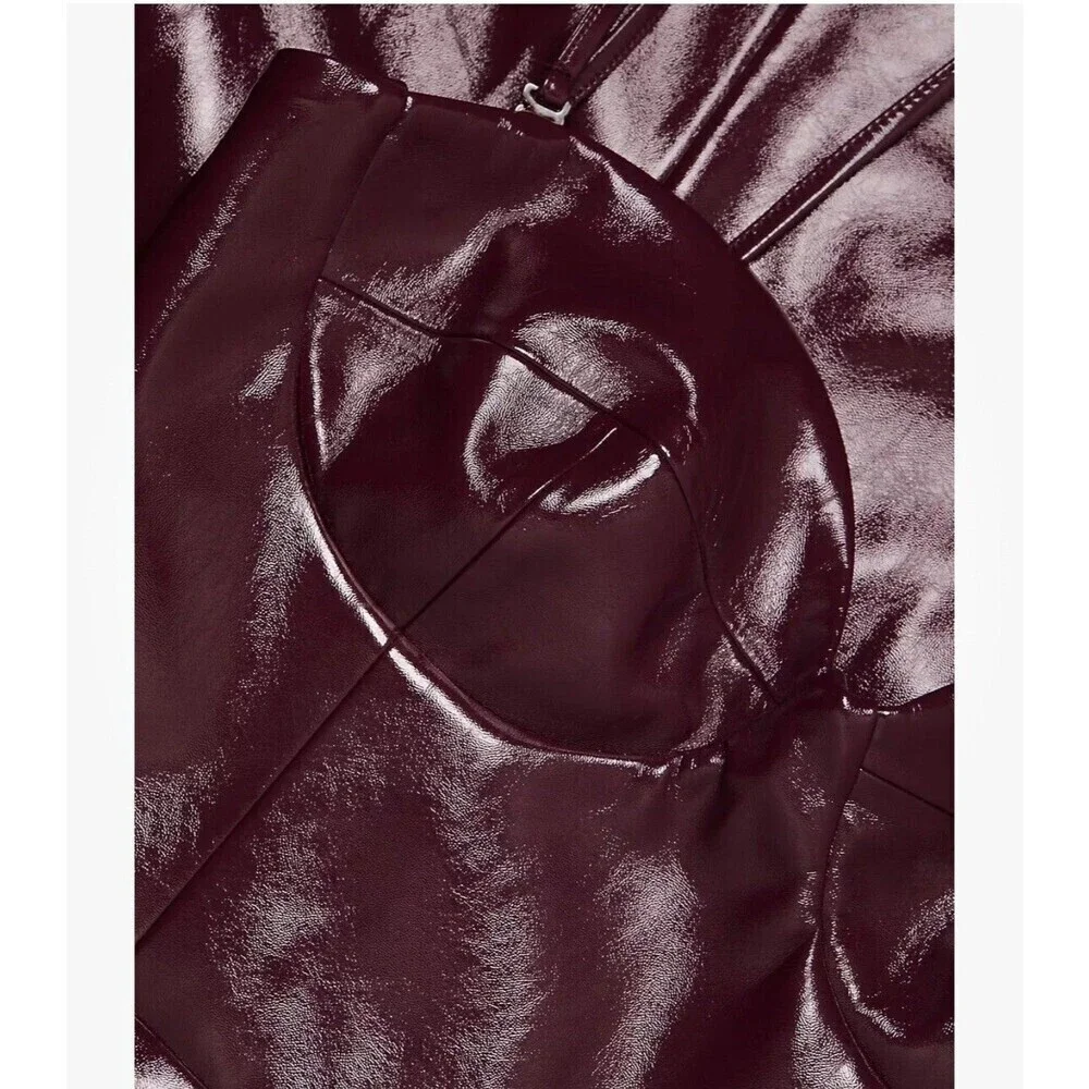 Staud Women Abstract Plum Burgundy Corset Faux Leather Midi Dress